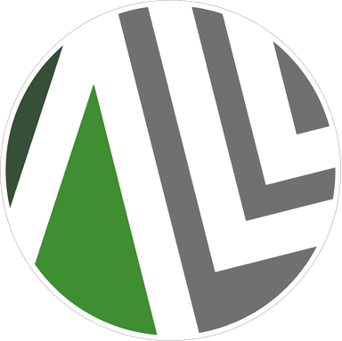 Circular logo with gray and green geometric shapes forming the letters 'ALL'
